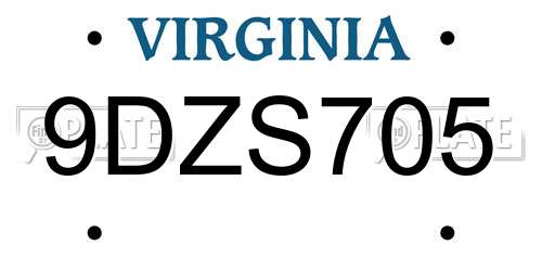 9DZS705 Virginia License Plate