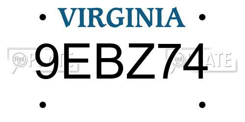 9EBZ74 Virginia License Plate