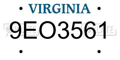 9EO3561 Virginia License Plate