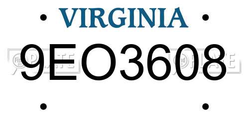 9EO3608 Virginia License Plate