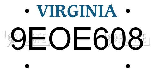 9EOE608 Virginia License Plate