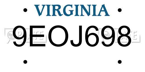 9EOJ698 Virginia License Plate