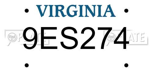 9ES274 Virginia License Plate