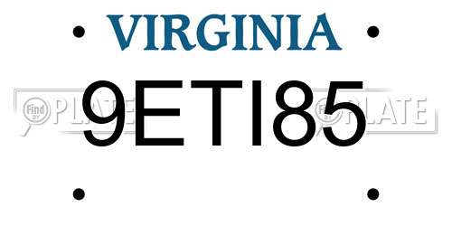 9ETI85 Virginia License Plate