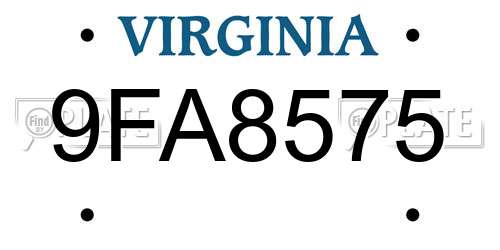 9FA8575 Virginia License Plate