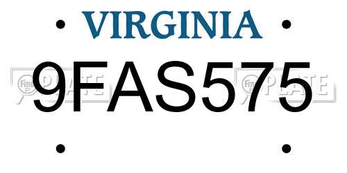 9FAS575 Virginia License Plate