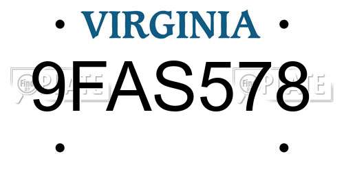 9FAS578 Virginia License Plate