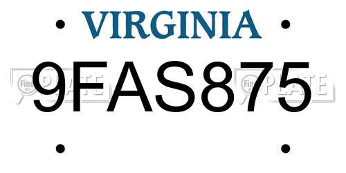 9FAS875 Virginia License Plate