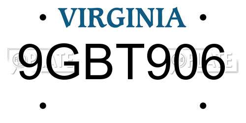 9GBT906 Virginia License Plate