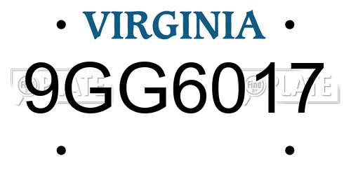 9GG6017 Virginia License Plate