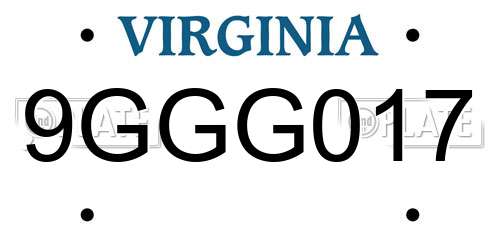 9GGG017 Virginia License Plate