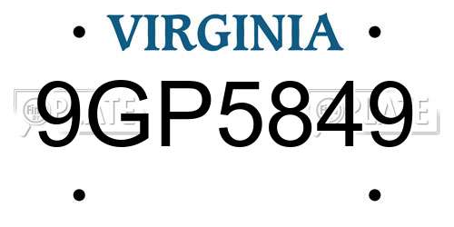 9GP5849 Virginia License Plate