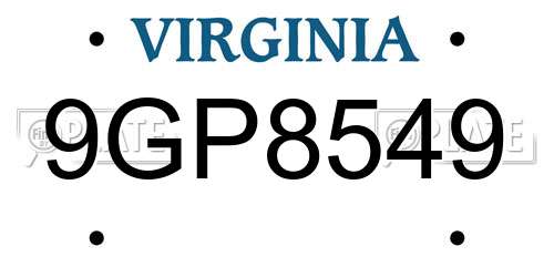 9GP8549 Virginia License Plate
