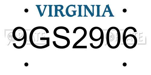 9GS2906 Virginia License Plate