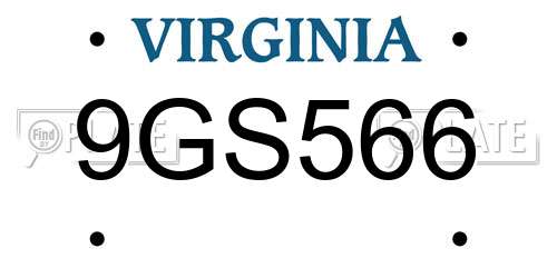 9GS566 Virginia License Plate