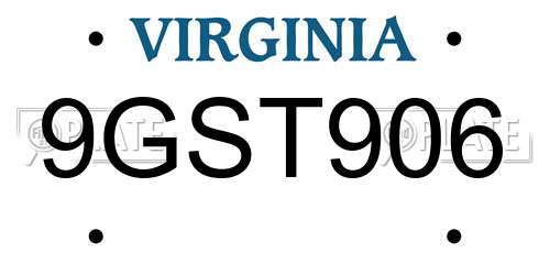 9GST906 Virginia License Plate