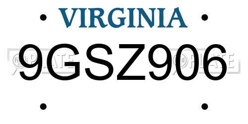 9GSZ906 Virginia License Plate