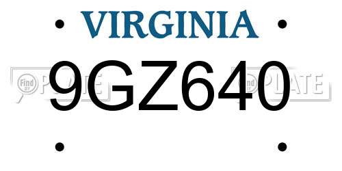 9GZ640 Virginia License Plate