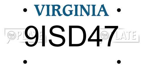 9ISD47 Virginia License Plate
