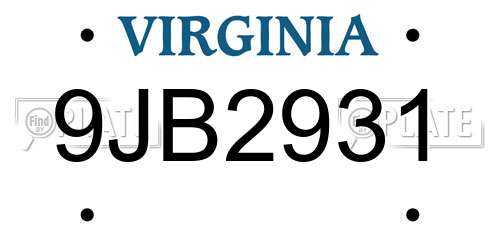 9JB2931 Virginia License Plate