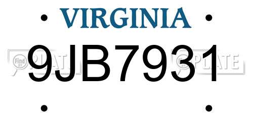 9JB7931 Virginia License Plate