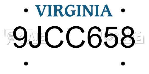 9JCC658 Virginia License Plate