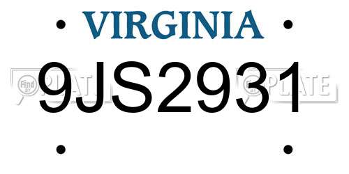 9JS2931 Virginia License Plate
