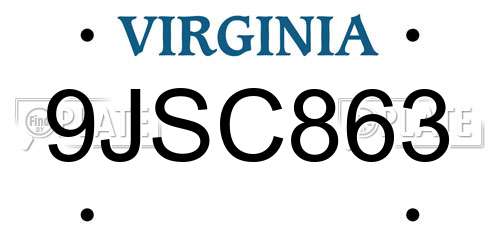 9JSC863 Virginia License Plate