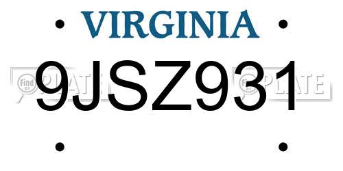9JSZ931 Virginia License Plate