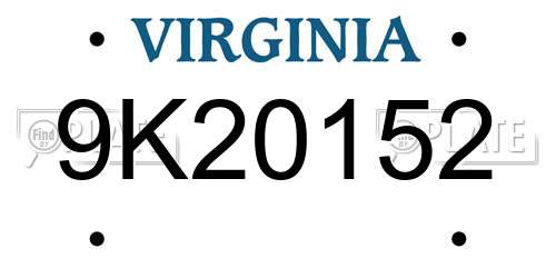 9K20152 Virginia License Plate