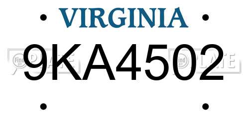 9KA4502 Virginia License Plate