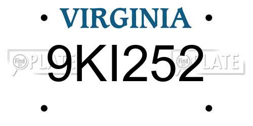 9KI252 Virginia License Plate