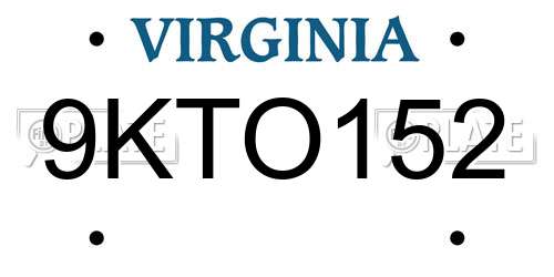 9KTO152 Virginia License Plate
