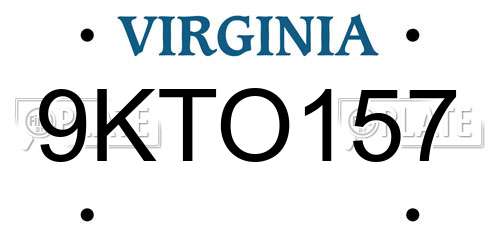 9KTO157 Virginia License Plate