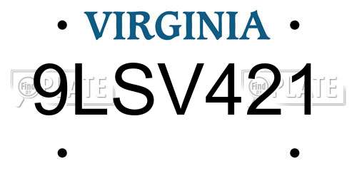 9LSV421 Virginia License Plate