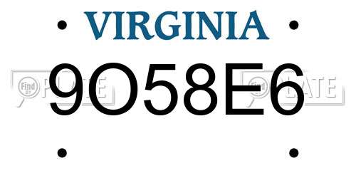 9O58E6 Virginia License Plate