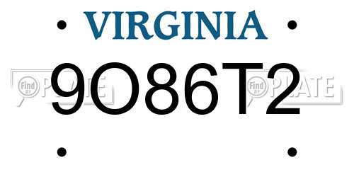 9O86T2 Virginia License Plate