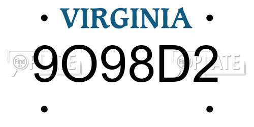 9O98D2 Virginia License Plate
