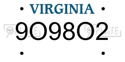 9O98O2 Virginia License Plate