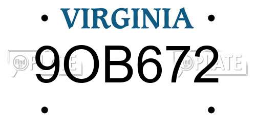 9OB672 Virginia License Plate