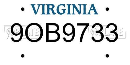 9OB9733 Virginia License Plate
