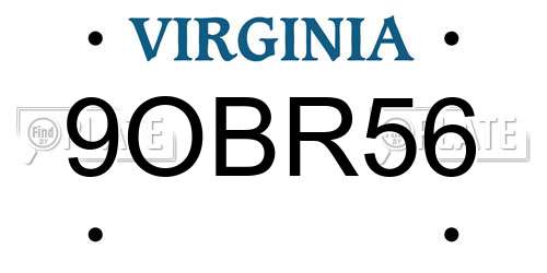 9OBR56 Virginia License Plate