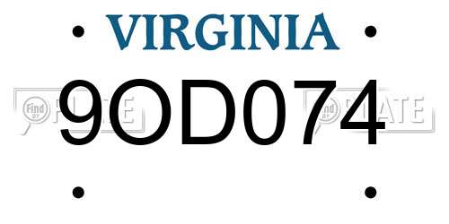 9OD074 Virginia License Plate