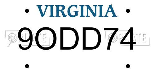 9ODD74 Virginia License Plate