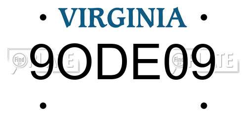 9ODE09 Virginia License Plate