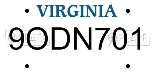 9ODN701 Virginia License Plate