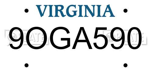 9OGA590 Virginia License Plate