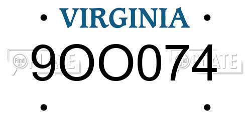 9OO074 Virginia License Plate