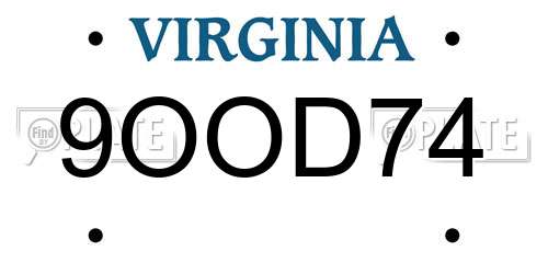 9OOD74 Virginia License Plate
