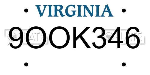 9OOK346 Virginia License Plate